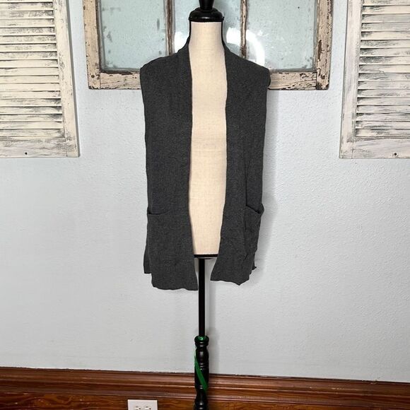 Karen Scott Womens Duster Vest Knitted Sleeveless Charcoal Gray Size Petite NWT